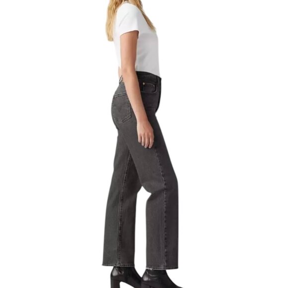 Levi's Ribcage Straight Ankle Premium Denim Washed Black Jeans - Picture 11 of 16